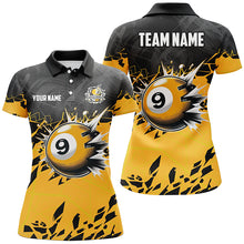 Load image into Gallery viewer, Funny Yellow Black 9 Ball Pool Crack Custom Billiard Shirts For Women, 9 Ball Billiard Jerseys TDM2416