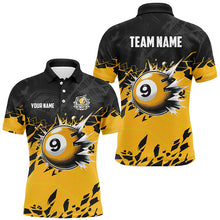 Load image into Gallery viewer, Funny Yellow Black 9 Ball Pool Crack Custom Billiard Shirts For Men, 9 Ball Billiard Jerseys TDM2416
