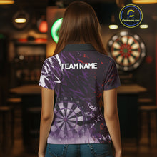 Load image into Gallery viewer, Purple Geometric Darts Shirt With Pocket Option Custom Women's Darts Jersey TDM5362