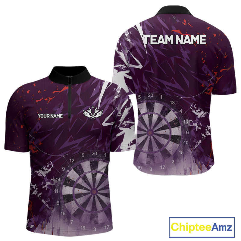 Purple Geometric Darts Shirt With Pocket Option Custom Men's Darts Jersey TDM5362