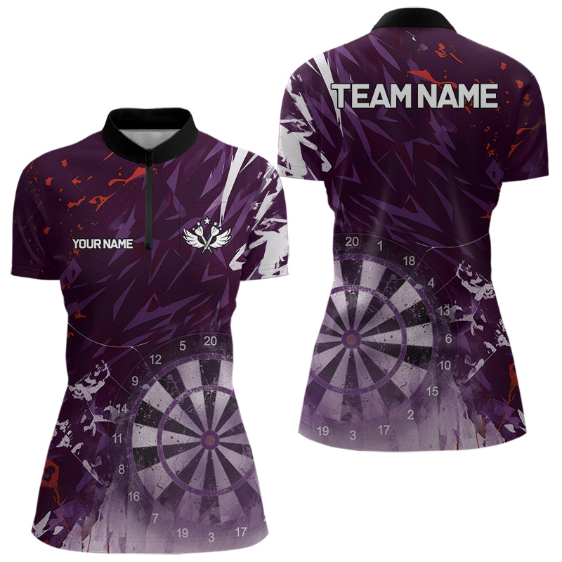 Purple Geometric Darts Shirt With Pocket Option Custom Women's Darts Jersey TDM5362