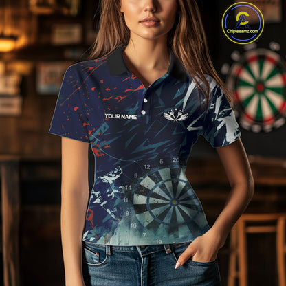 Blue Geometric Darts Shirt With Pocket Option Custom Women's Darts Jersey TDM5363