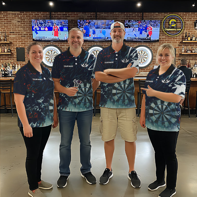 Blue Geometric Darts Shirt With Pocket Option Custom Women's Darts Jersey TDM5363