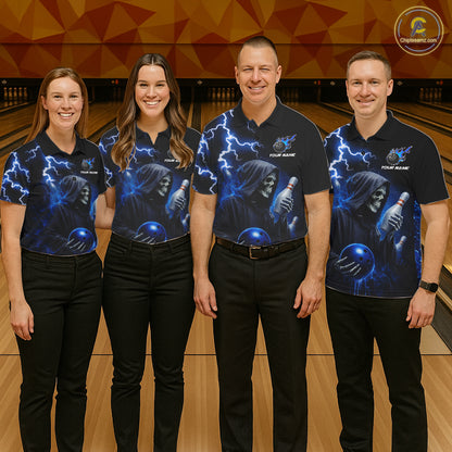 Blue Grim Reaper Bowling Shirt For Women Custom Lightning Team League Bowling Jersey Polo & 1/4 Zip TDM5854