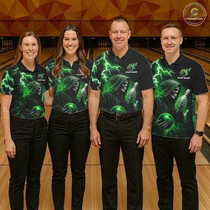 Green Grim Reaper Bowling Shirt For Women Custom Lightning Team League Bowling Jersey Polo, 1/4 Zip TDM5855