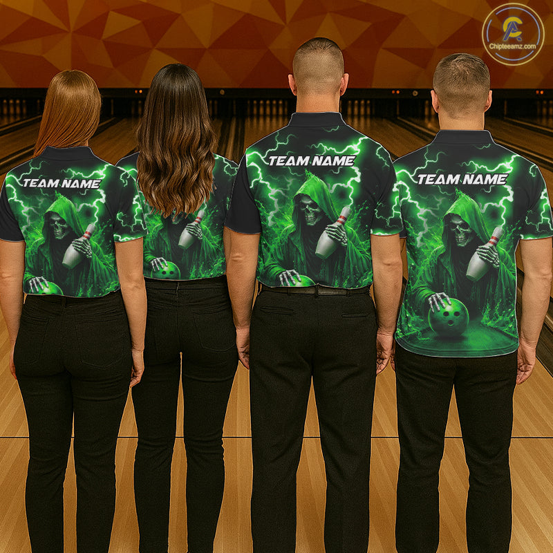 Green Grim Reaper Bowling Shirt For Women Custom Lightning Team League Bowling Jersey Polo, 1/4 Zip TDM5855