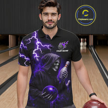Load image into Gallery viewer, Purple Grim Reaper Bowling Shirt For Men Custom Lightning Team League Bowling Jersey Polo, 1/4 Zip TDM5856