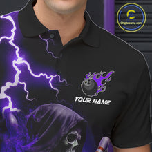 Load image into Gallery viewer, Purple Grim Reaper Bowling Shirt For Men Custom Lightning Team League Bowling Jersey Polo, 1/4 Zip TDM5856