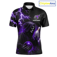 Load image into Gallery viewer, Purple Grim Reaper Bowling Shirt For Men Custom Lightning Team League Bowling Jersey Polo, 1/4 Zip TDM5856