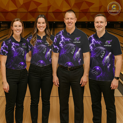 Purple Grim Reaper Bowling Shirt For Men Custom Lightning Team League Bowling Jersey Polo, 1/4 Zip TDM5856