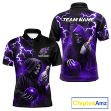 Load image into Gallery viewer, Purple Grim Reaper Bowling Shirt For Men Custom Lightning Team League Bowling Jersey Polo, 1/4 Zip TDM5856