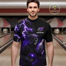 Load image into Gallery viewer, Purple Grim Reaper Bowling Shirt For Men Custom Lightning Team League Bowling Jersey Polo, 1/4 Zip TDM5856