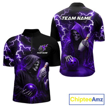 Load image into Gallery viewer, Purple Grim Reaper Bowling Shirt For Men Custom Lightning Team League Bowling Jersey Polo, 1/4 Zip TDM5856