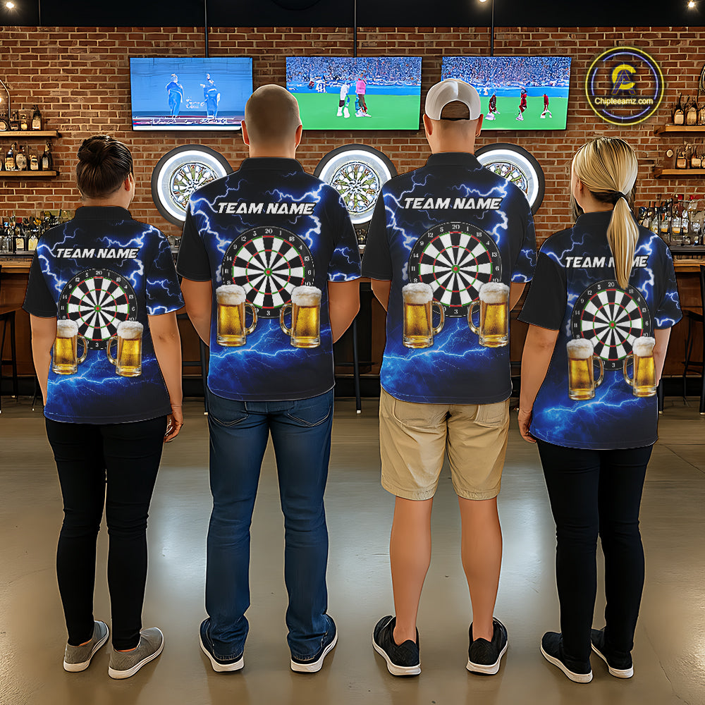 Blue Funny Beer Darts Shirt For Women Custom Lightning Darts Jersey Team Polo & 1/4 Zip TDM5858