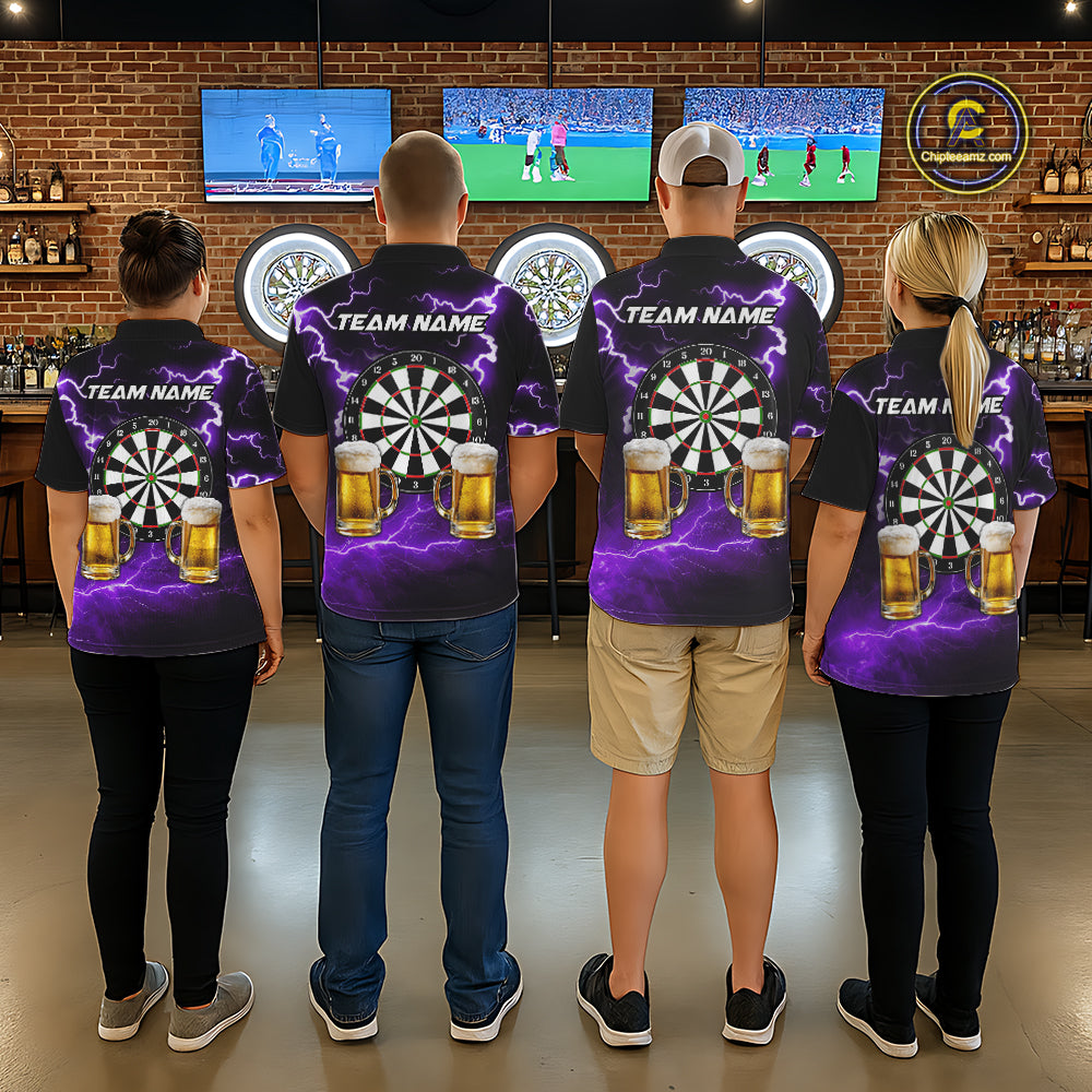 Purple Funny Beer Darts Shirt For Women Custom Lightning Darts Jersey Team Polo & 1/4 Zip TDM5859