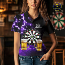 Load image into Gallery viewer, Purple Funny Beer Darts Shirt For Women Custom Lightning Darts Jersey Team Polo &amp; 1/4 Zip TDM5859