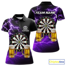 Load image into Gallery viewer, Purple Funny Beer Darts Shirt For Women Custom Lightning Darts Jersey Team Polo &amp; 1/4 Zip TDM5859