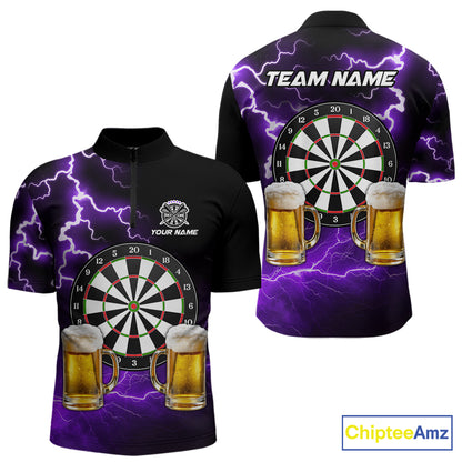 Purple Funny Beer Darts Shirt For Men Custom Lightning Darts Jersey Team Polo & 1/4 Zip TDM5859