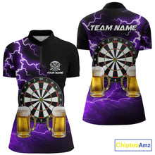 Load image into Gallery viewer, Purple Funny Beer Darts Shirt For Women Custom Lightning Darts Jersey Team Polo &amp; 1/4 Zip TDM5859