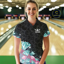 Load image into Gallery viewer, Funny Pink And Turquoise Diamonds Bowling Shirt For Women Custom Bowling Team Jersey TDM5860