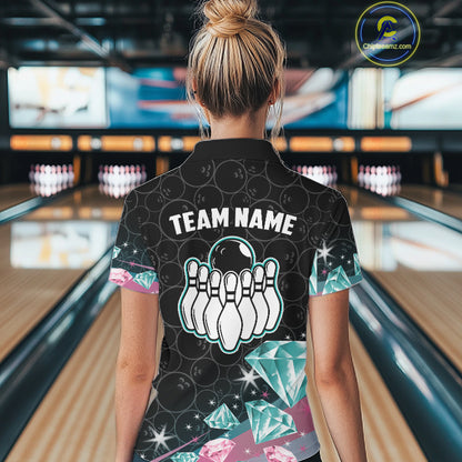Funny Pink And Turquoise Diamonds Bowling Shirt For Women Custom Bowling Team Jersey TDM5860