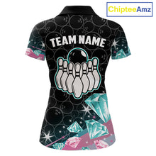 Load image into Gallery viewer, Funny Pink And Turquoise Diamonds Bowling Shirt For Women Custom Bowling Team Jersey TDM5860