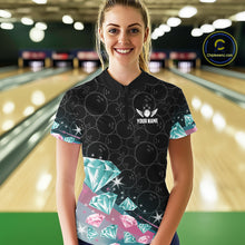 Load image into Gallery viewer, Funny Pink And Turquoise Diamonds Bowling Shirt For Women Custom Bowling Team Jersey TDM5860