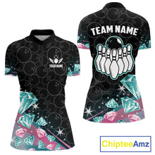 Load image into Gallery viewer, Funny Pink And Turquoise Diamonds Bowling Shirt For Women Custom Bowling Team Jersey TDM5860