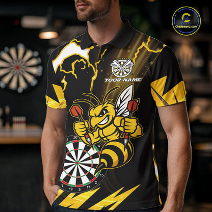 Yellow Black Funny Bee Thunder Lightning Darts Shirt For Men Custom Dart Team Jersey Polo, 1/4 Zip TDM6015