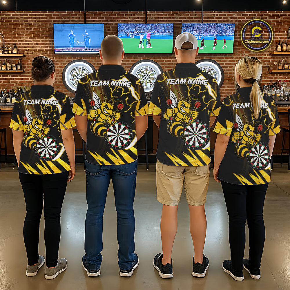 Yellow Black Funny Bee Thunder Lightning Darts Shirt For Men Custom Dart Team Jersey Polo, 1/4 Zip TDM6015