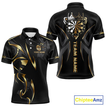 Load image into Gallery viewer, Black And Gold Dartboard Crown Dart Shirts For Men Custom Dart Jersey Team Polo &amp; Quarter Zip TDM3835