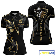 Load image into Gallery viewer, Black And Gold Dartboard Crown Dart Shirts For Women Custom Dart Jersey Team Polo &amp; Quarter Zip TDM3835