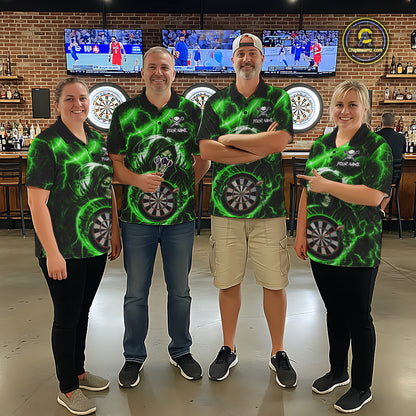 Green Grim Reaper Skull Thunder Lightning Darts Shirt For Women Custom Darts Jersey Polo & 1/4 Zip TDM6469