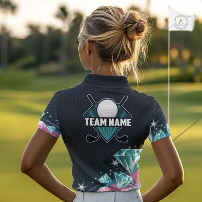 Funny Pink And Turquoise Diamonds Women Golf Polo Shirts Custom Team Golf Shirt, Golfing Gifts TDM6471