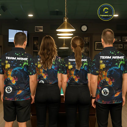 Personalized Colorful Splash Panther Billiard Shirt For Women Custom Funny 8 Ball Pool Team Jersey TDM5380