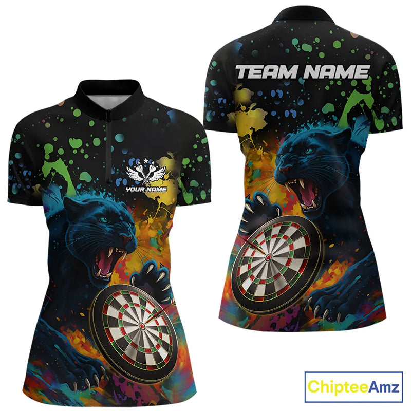 Personalized Colorful Splash Panther Darts Shirt For Women Custom Darts Jersey Team Polo & 1/4 Zip TDM5382