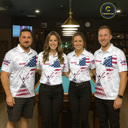 American Flag 8 Ball Billiard Jersey For Women Custom Patriotic Billiard Shirt Team Polo & 1/4 Zip TDM5383