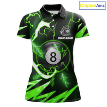 Load image into Gallery viewer, Personalized Green 8 Ball Pool Billiard Shirts For Women Custom Thunder Lightning Pool Jerseys TDM5877