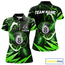 Load image into Gallery viewer, Personalized Green 8 Ball Pool Billiard Shirts For Women Custom Thunder Lightning Pool Jerseys TDM5877