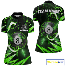 Load image into Gallery viewer, Personalized Green 8 Ball Pool Billiard Shirts For Women Custom Thunder Lightning Pool Jerseys TDM5877