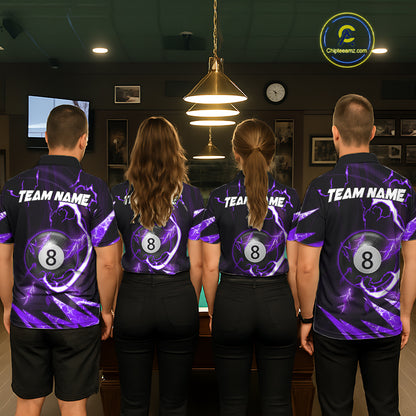 Personalized Purple 8 Ball Pool Billiard Shirts For Women Custom Thunder Lightning Pool Jerseys TDM5878