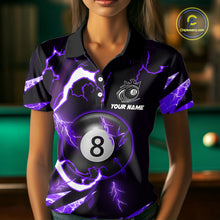 Load image into Gallery viewer, Personalized Purple 8 Ball Pool Billiard Shirts For Women Custom Thunder Lightning Pool Jerseys TDM5878