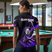 Load image into Gallery viewer, Personalized Purple 8 Ball Pool Billiard Shirts For Women Custom Thunder Lightning Pool Jerseys TDM5878