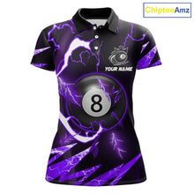 Load image into Gallery viewer, Personalized Purple 8 Ball Pool Billiard Shirts For Women Custom Thunder Lightning Pool Jerseys TDM5878