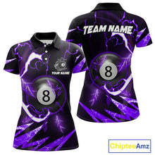 Load image into Gallery viewer, Personalized Purple 8 Ball Pool Billiard Shirts For Women Custom Thunder Lightning Pool Jerseys TDM5878