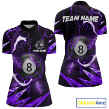 Load image into Gallery viewer, Personalized Purple 8 Ball Pool Billiard Shirts For Women Custom Thunder Lightning Pool Jerseys TDM5878