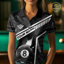 Load image into Gallery viewer, Black And White 8 Ball Break Glass Billiard Shirt For Women Custom Pool Team Jersey Polo &amp; 1/4 Zip TDM6252