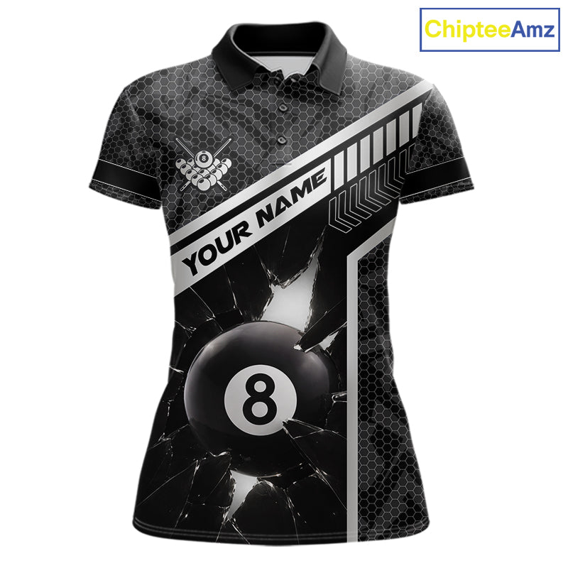 Black And White 8 Ball Break Glass Billiard Shirt For Women Custom Pool Team Jersey Polo & 1/4 Zip TDM6252