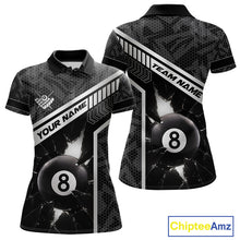 Load image into Gallery viewer, Black And White 8 Ball Break Glass Billiard Shirt For Women Custom Pool Team Jersey Polo &amp; 1/4 Zip TDM6252