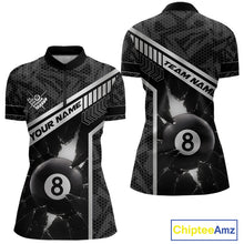 Load image into Gallery viewer, Black And White 8 Ball Break Glass Billiard Shirt For Women Custom Pool Team Jersey Polo &amp; 1/4 Zip TDM6252